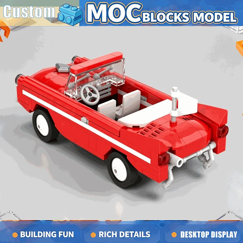 NEW 292PCS Vintage Amphibious Convertible Car Building Blocks Water Road Vehicle Model DIY Assembly Creative Collection Display