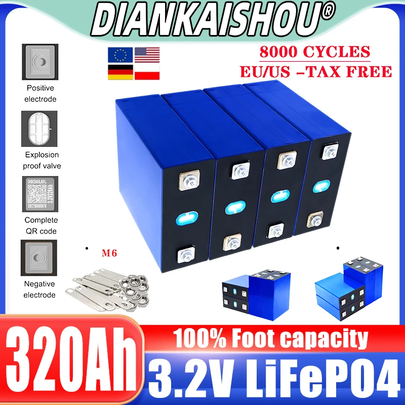 Zupełnie nowy akumulator LiFePO4 3.2V klasy A 320Ah 8000 cykli odpowiedni do układu słonecznego pojazdu elektrycznego DIY 12V 24V RV