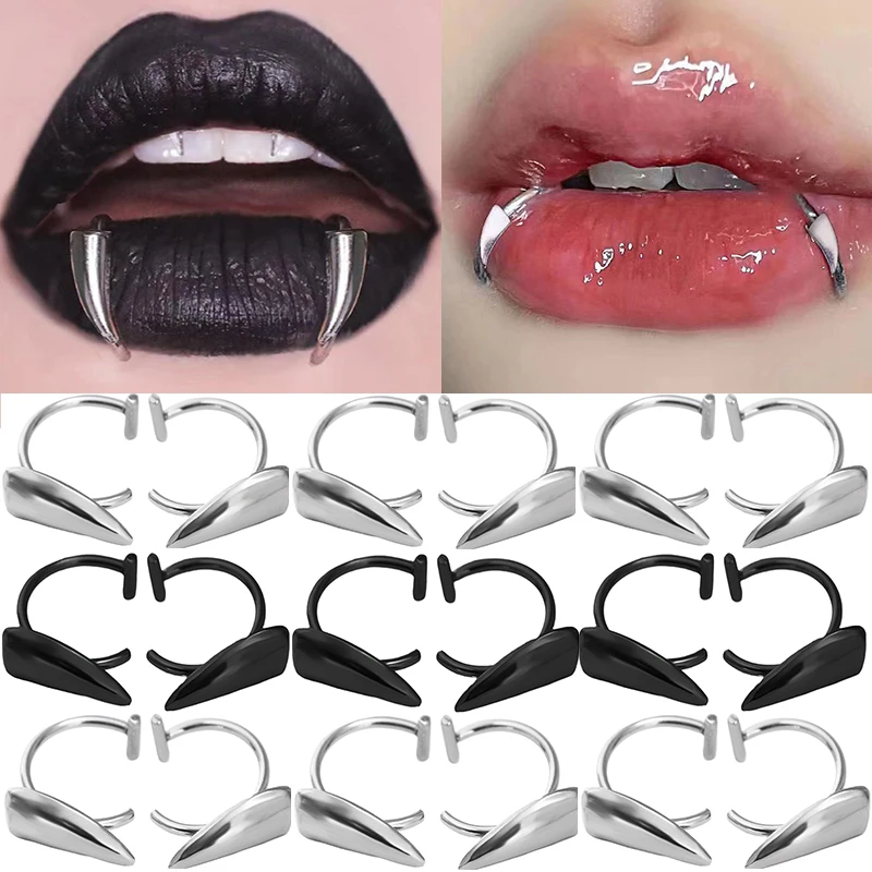 Gothic Sharp Teeth Lip Clip Women Men No Need Perforation Lip Ring Stainless Steel Sharp Tooth Lip Clips 3D Mouth Decoration