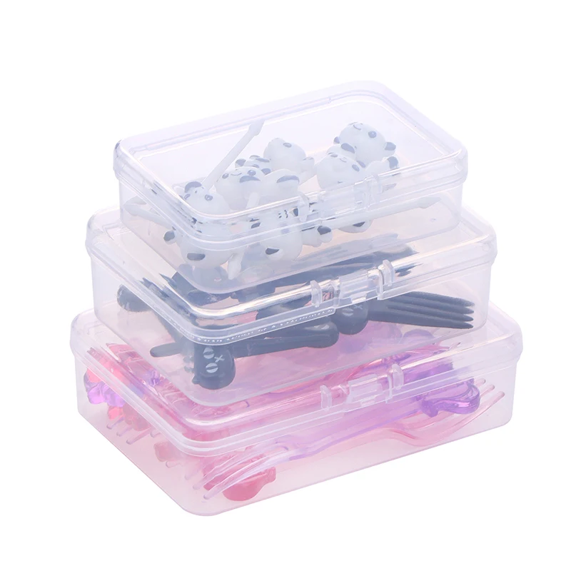 1Pc Fruit Fork Storage Organize Box Bento Food Toothpick Box Without Fork Transparent hairpin Earring Collection Jewelry Case