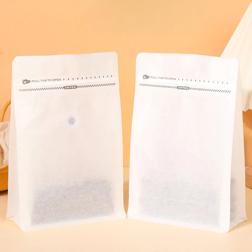 50pcs Heat Sealed Recyable White Rice Paper Valved Coffee Beans Tea Powder Food Storage Bag
