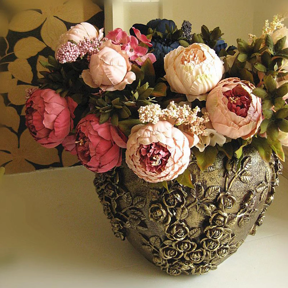 

Vintage Vivid Imitation Peony Floral Arrangement Darkpink Fake Flowers For Valentine Engagement Wedding Decor