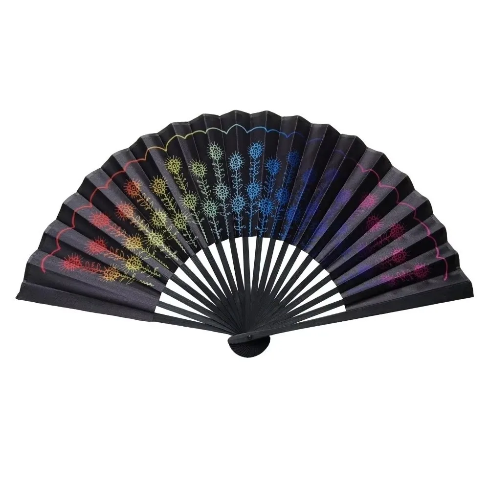 Durable Gradient Colorful Folding Hand Fan Leopard Print 23 Cm Kung Fu Fan Handheld Reflective Reflective Fan Music Festival