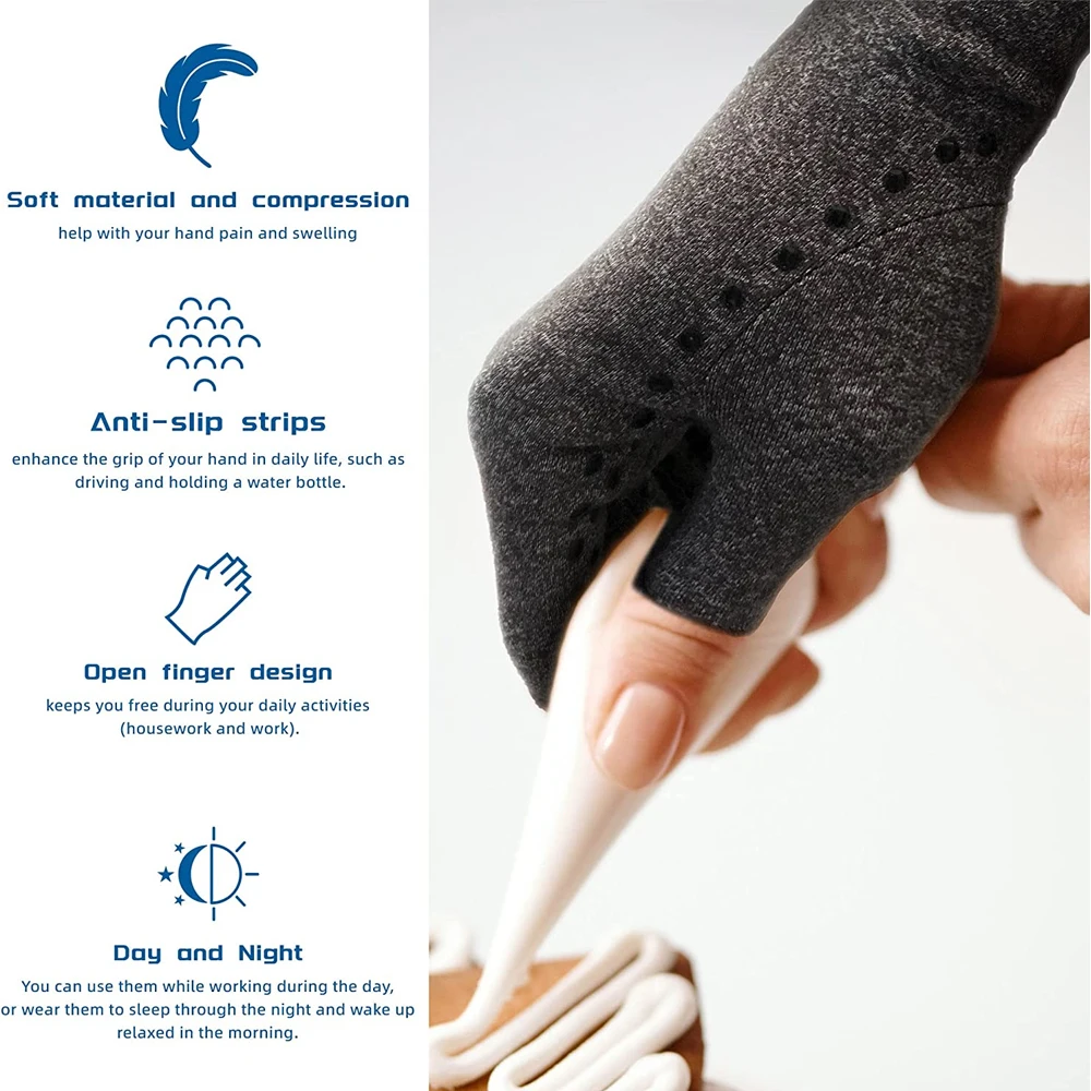 1Pair Arthritis Magnetic Compression Gloves Unisex Open-Finger Therapy Compression Gloves Carpal Tunnel Pain Relief Typing Glove