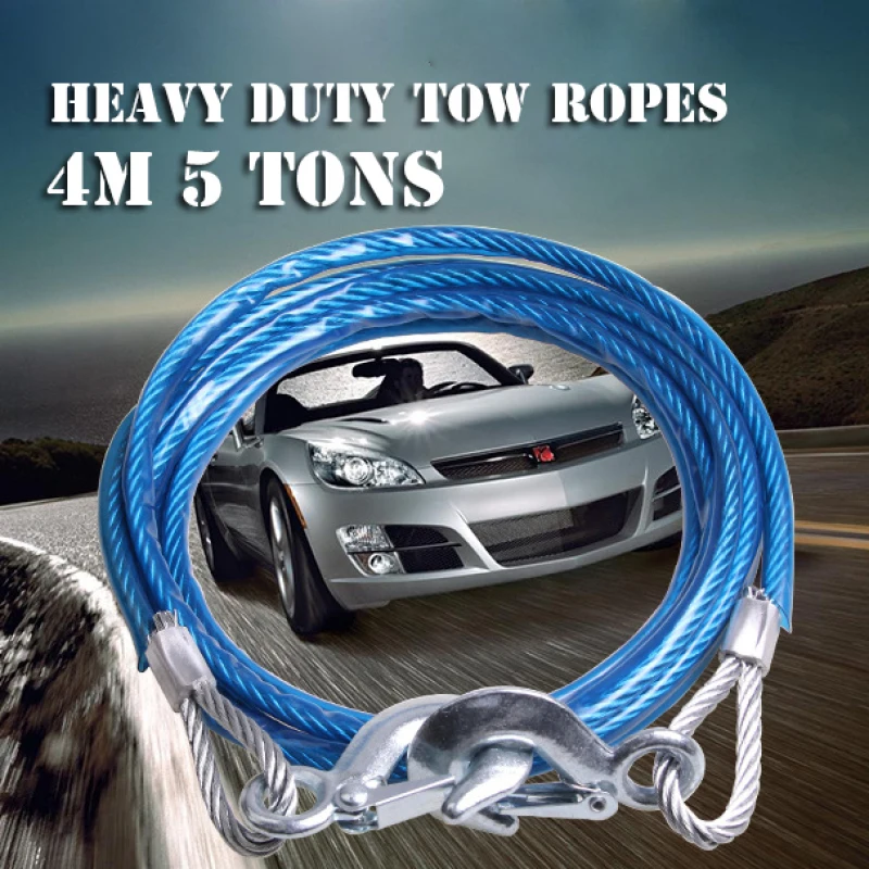 

Heavy Duty Tow Ropes 4M 5 Tons Wire Cable High Strength Safety Hook Steel Wire Trailer Car Emergency Towing Rope