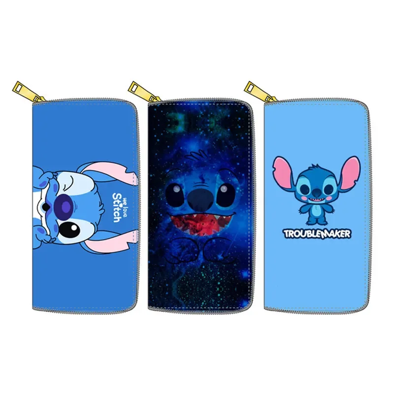 Disney-Stitch Anime Carteira para meninos e meninas, bonito porta-moedas, PU longo zíper, porta-cartão, embreagem, presentes infantis, moda, novo