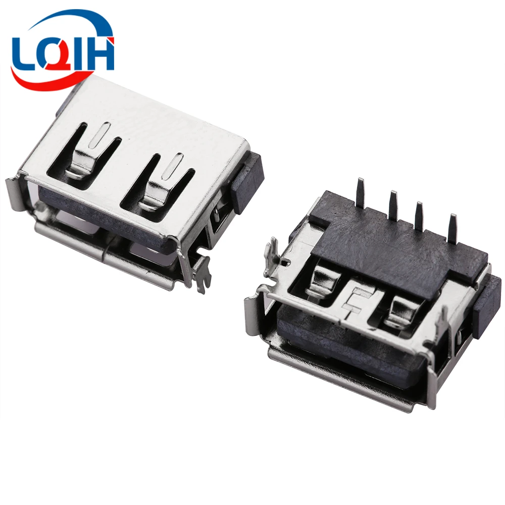 10PCS USB Short Body 10.0 Female Seat 6.3MM 90-degree Front Two Pin Flanging Crimp Type A Female Connector