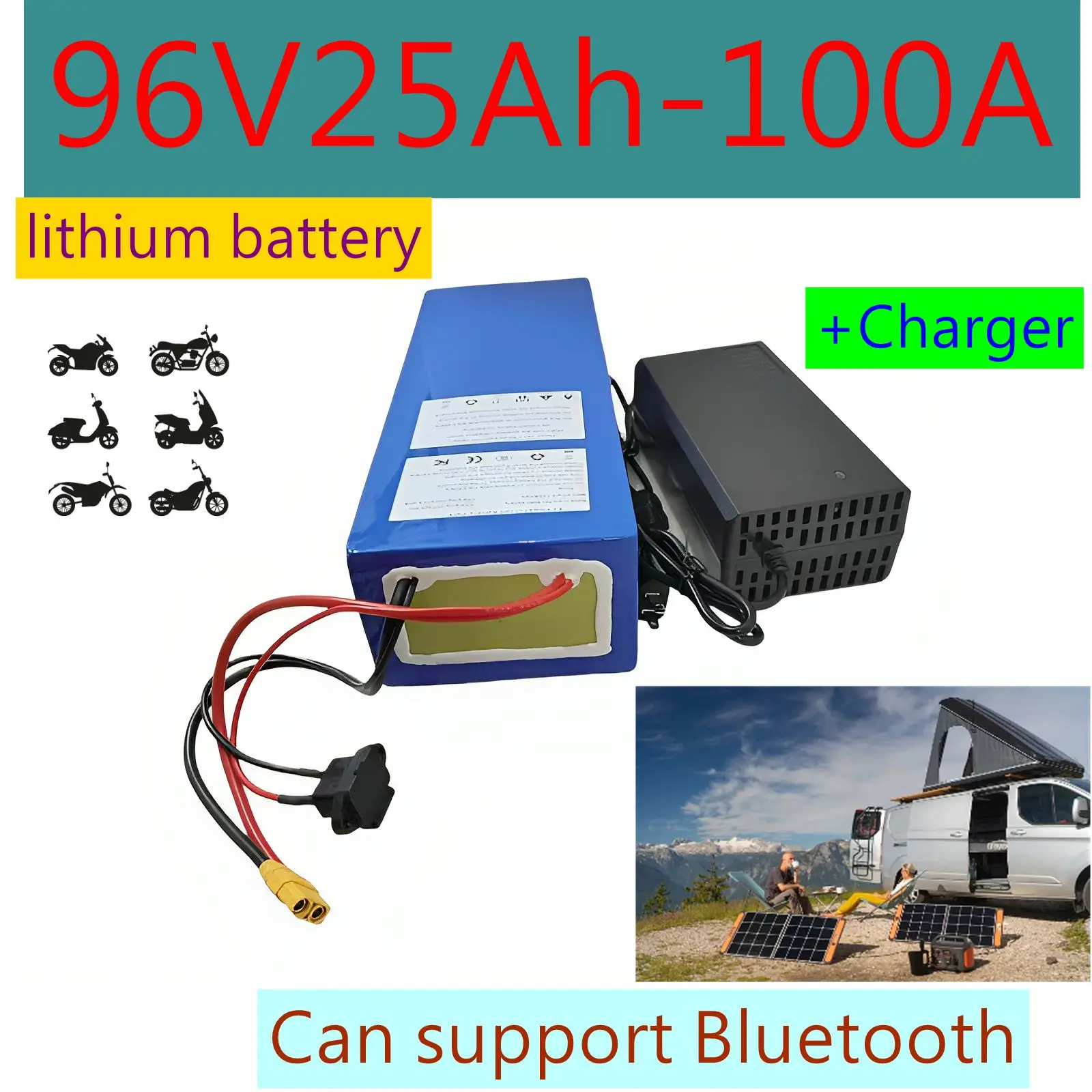 

Lithium Ion Battery Li Ion Bluetooth BMS APP For 96v25/100Ah Motor Robot Scooter Bike Motorcycle AGV Bike + 10A Charger