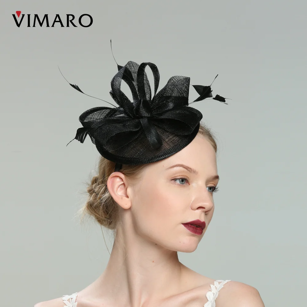 VIMARO Black Sinamay Fascinators for Women Elegant Headbands Fascinator Hats for Women Wedding and Church Derby Hat Funeral