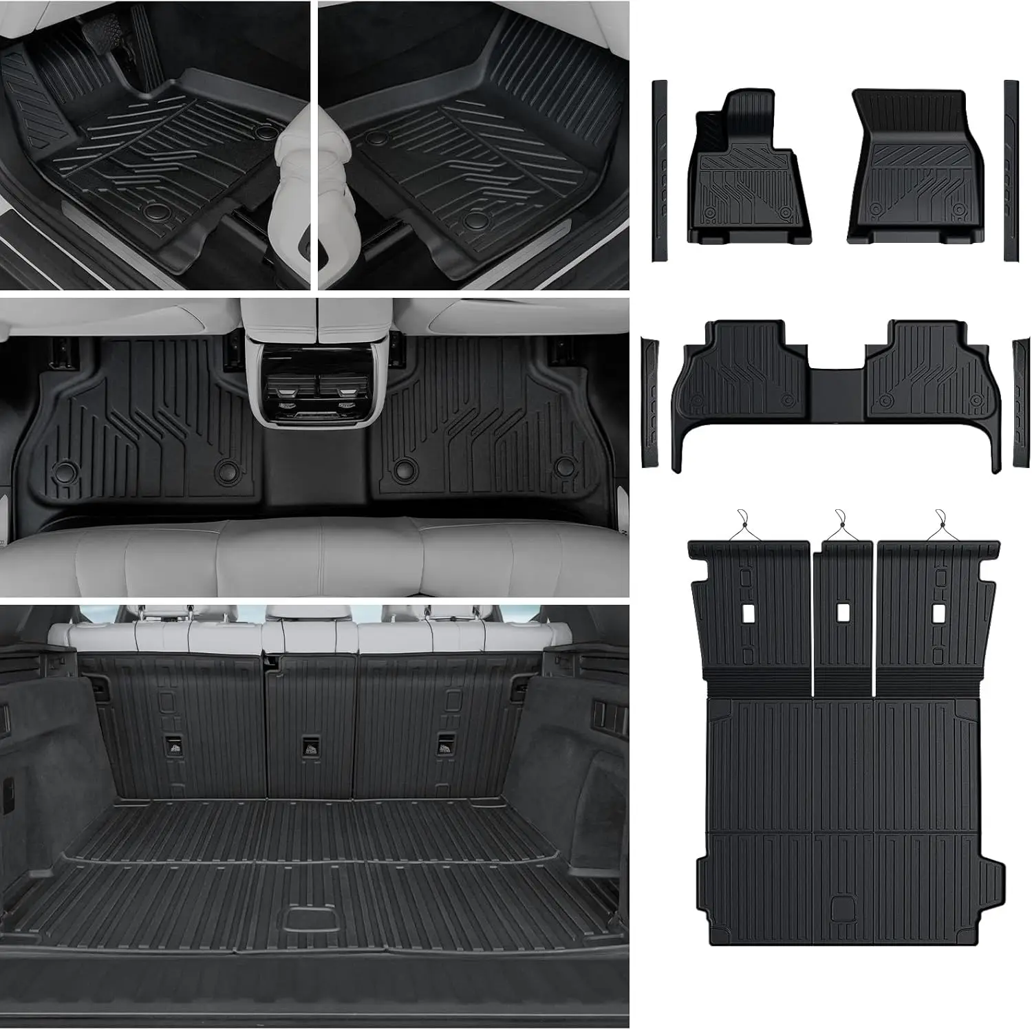 All Weather Floor Mats for 2019-2026 5-Seat Vehicles, Full Coverage TPE with Backrest Protectors & Door Sill Guards