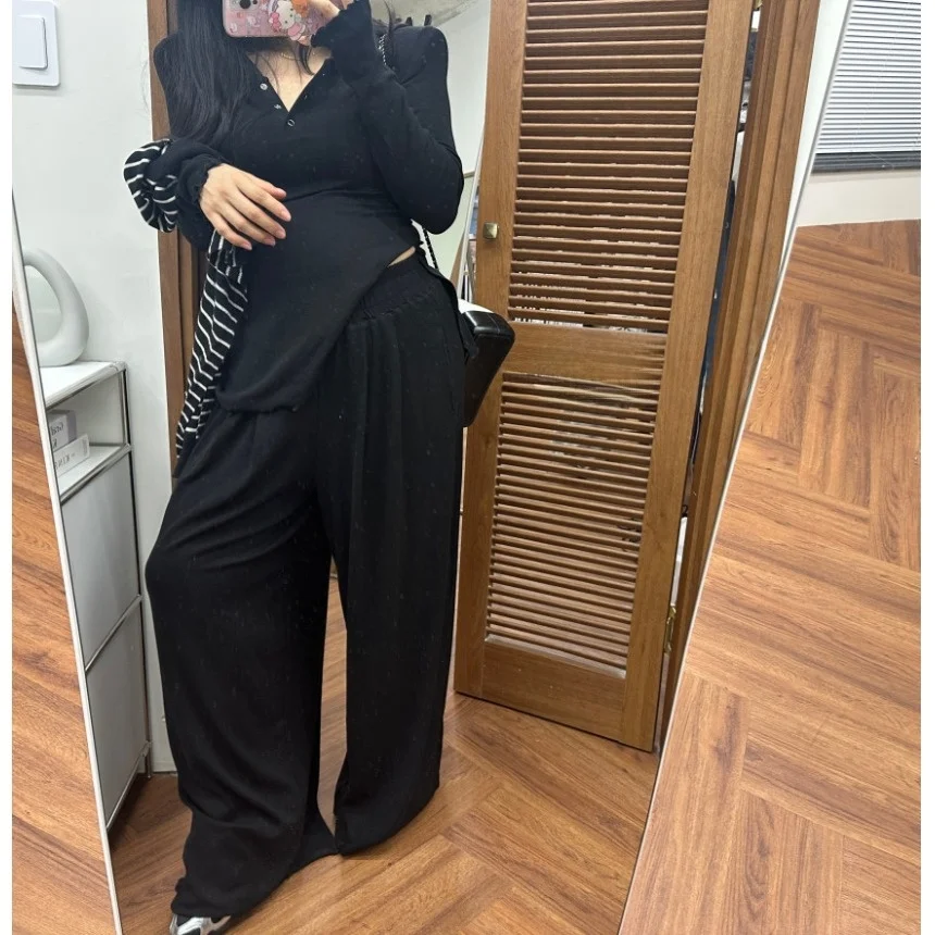 T-shirt amincissant à capuche et volants, couleur Pure, haut polyvalent, pantalon Long décontracté, ensemble deux pièces pour femmes, automne Faion