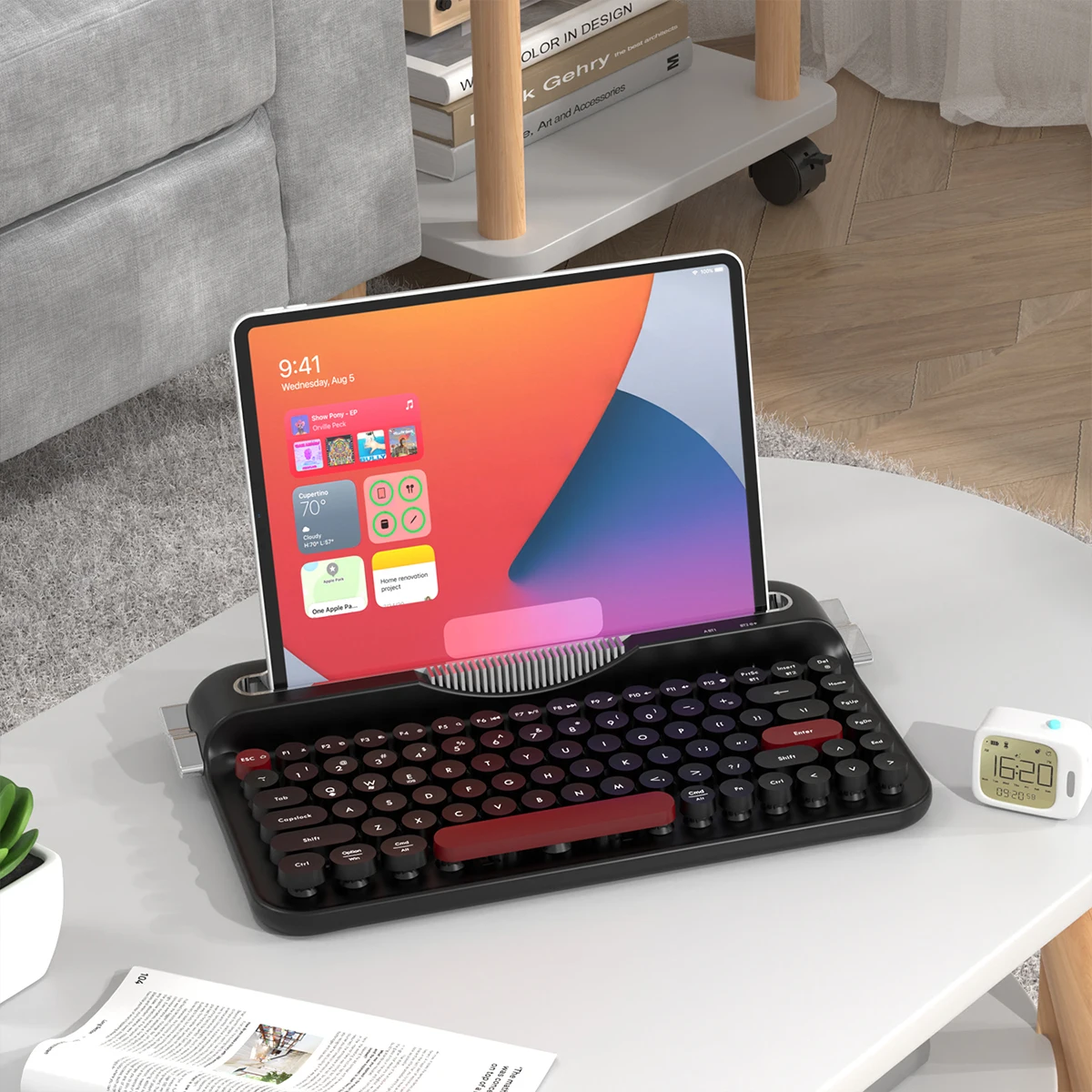 Image of AJAZZ AF84 Kabellose Membrantastatur mit Basis, 2,4G Bluetooth, im Schreibmaschinenstil, Büro-Tastatur für Männer und Frauen, unterstützt mehrere Systeme.