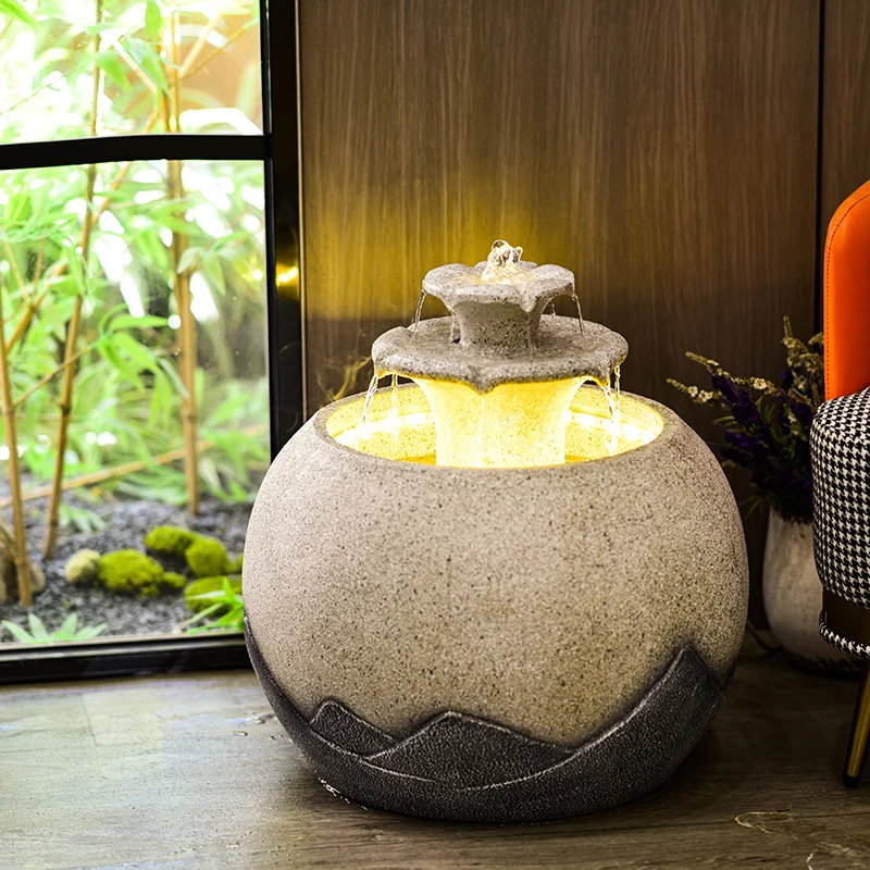 #q-Top-Tier Outdoor Garden Pot Fountain LED-Enhanced Artificial Resin Water Feature Home Office Water Fountain Resin Statueo*