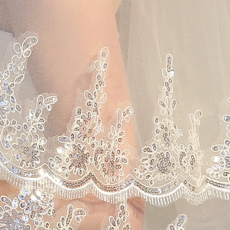 Voile de mariée court en dentelle, accessoires de mariage à la mode, deux couches scintillantes avec peigne, 2022