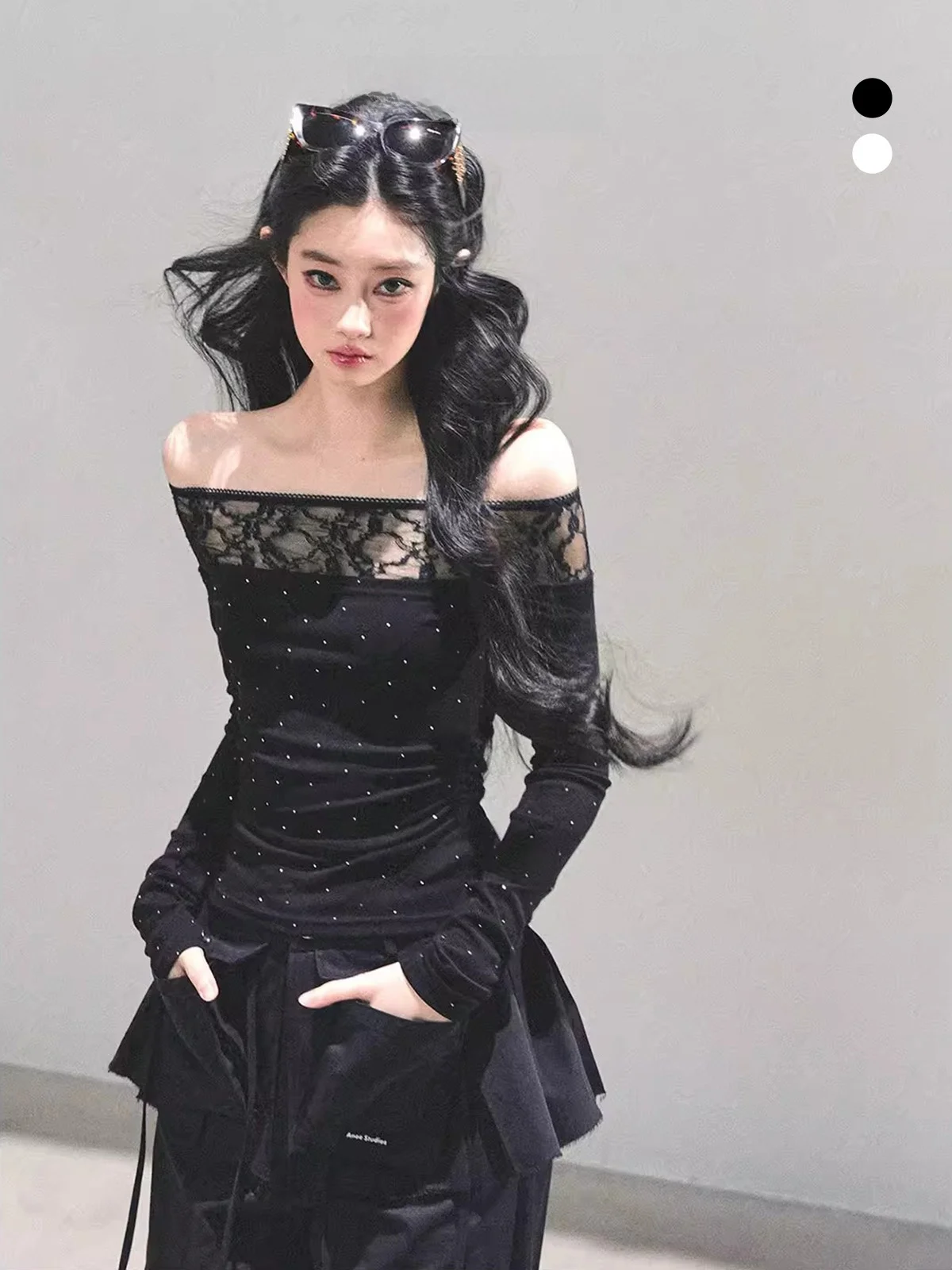 

Женская футболка AOMALM с длинным рукавом на одно плечо в горошек, осенне-зимняя, повседневная, облегающая, модный топ в стиле Spicy Girl