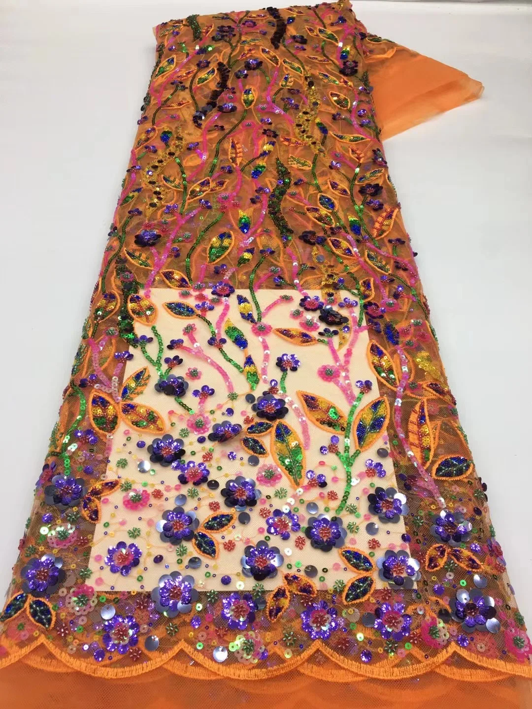 

2023 African High Quality Lace Fabric Latest Royal French Net Sequin Fabric Sewing Embroidered Lace In Tulle Nigeria FabricX5486