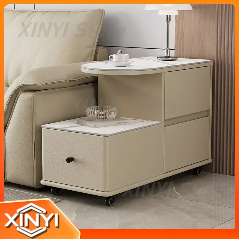 Movable Side Table for Sofa Living Room Light Luxury Narrow Cabinet Italian Style Creative High End Rock Slab Coffee Table