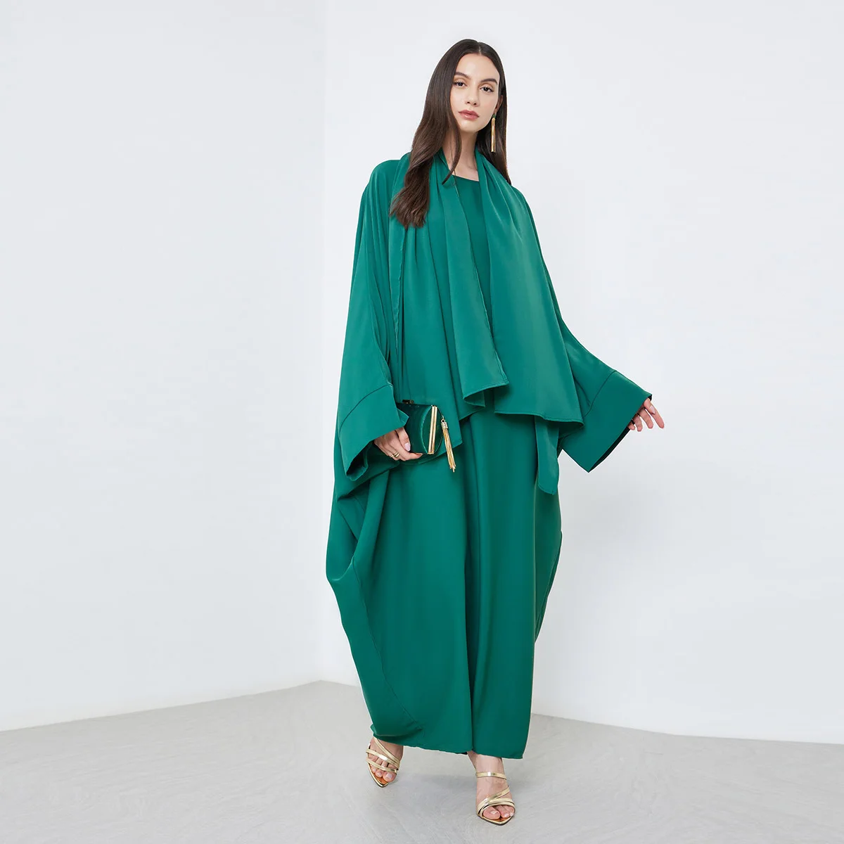 

Ближневосточное молитвенное платье Рамадана, мусульманские женские абайи + хиджаб, 2 шт., с рукавом «летучая мышь», исламские джилбабы, свободные скромные платья макси, кафтаны