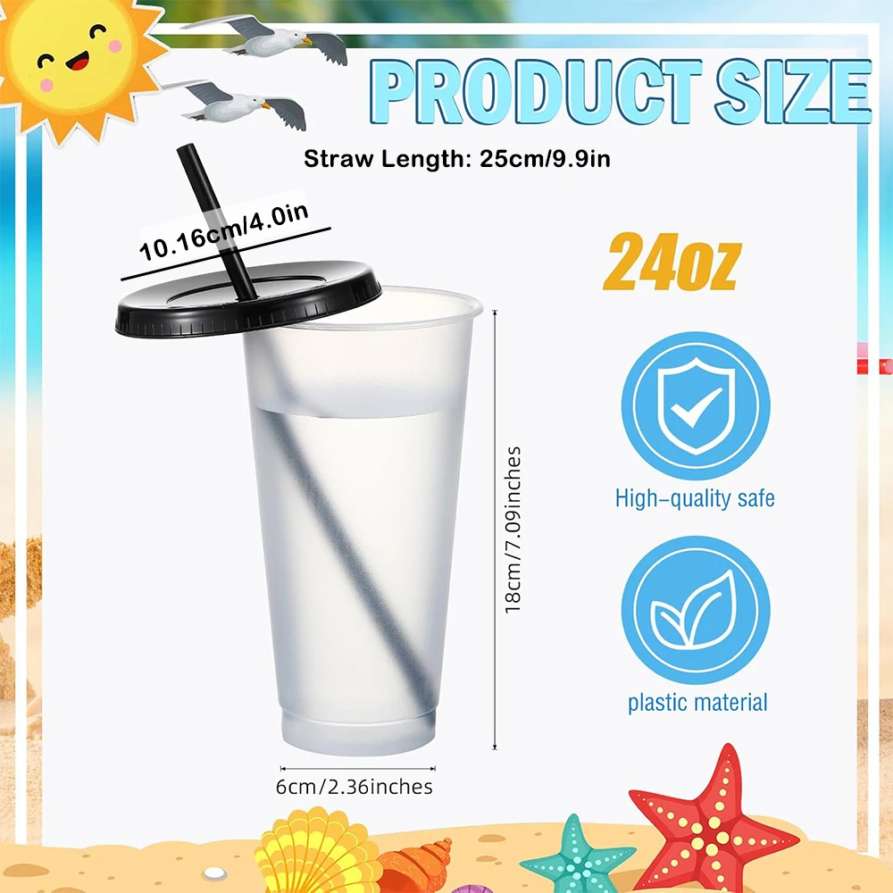 10/20/30 Pack Plastic Cup with Lids and Straws-24oz Reusable Plastic Cup, Portable And Watertight, Suitable Party And Outdoor Entertainment Fit Adults, Women, Party, Halloween Gifts Summer Beaches, Weddings, Offices, Picnics