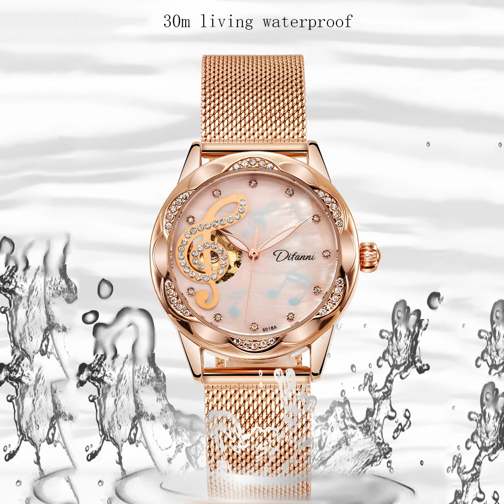 Women Automatic Watch Diamond Mechanical Sport Wristwatch Elegant Female Waterproof Full Steel Bracelet Business Luminous Clock