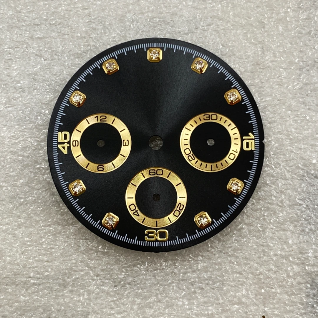 Customized LOGO 29.5mm Rhinestone Nail Dial Multifunctional Timing Panda Dial Suitable for Mounting VK63 Quartz Movement OEM