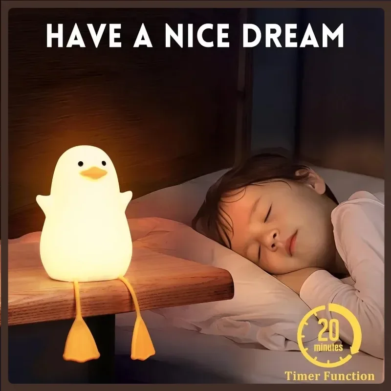 

Creative and Fun Duck Silicone Pat Small Night Light Desktop Decoration Atmosphere Light USB Charging Children's Bedroom Light