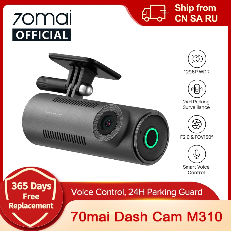 【Nuevo】 70mai Dash Cam M310 1296P Resolución 130 ° FOV Control de voz inteligente compatible 24H Guardia de estacionamiento Visión nocturna 70mai M310 Coche DVR