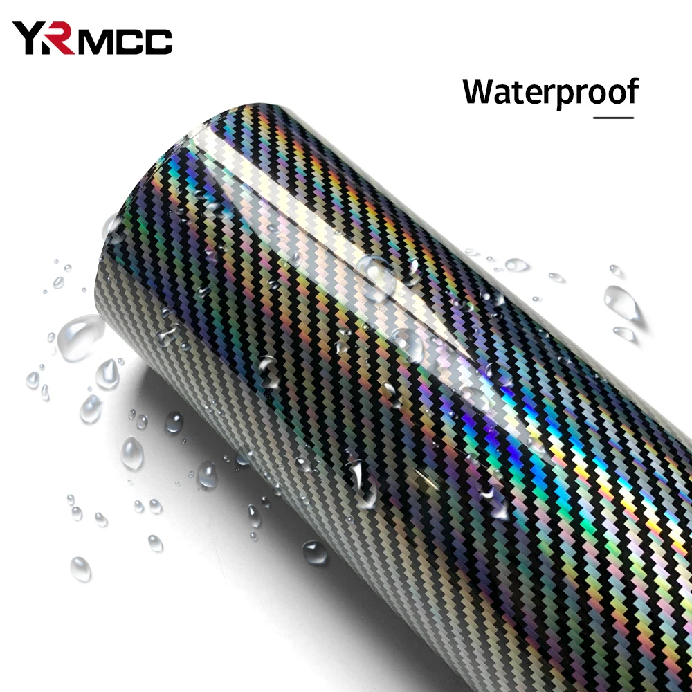 Laser Silver Carbon Fiber Vinyl Wrap Motorcycle Stickers Rainbow Foil Car Body Film High Gloss Covers Car Stickers Accessories
