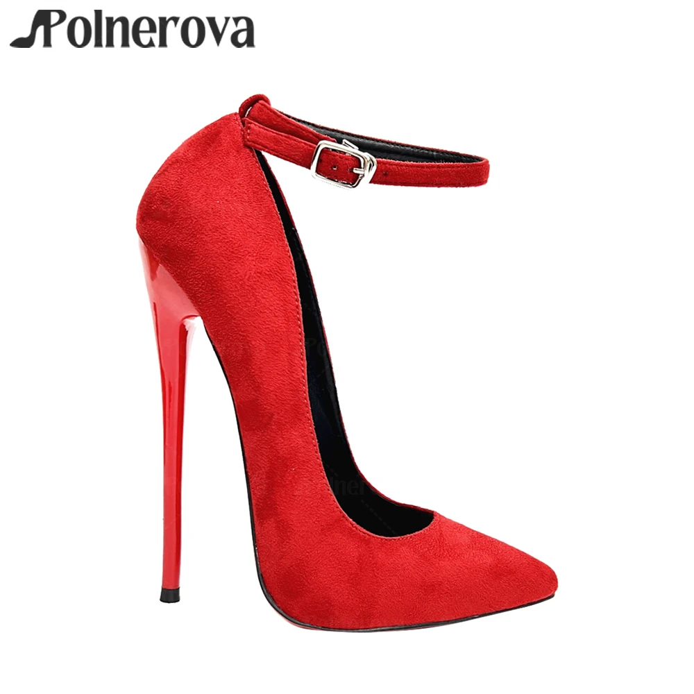 

Sexy Suede Pointed Stilettos Ankle Buckle Lacquered Heels Pupms 16cm Ultimate High Heeled Shoes for Women Custom Multiple Colors