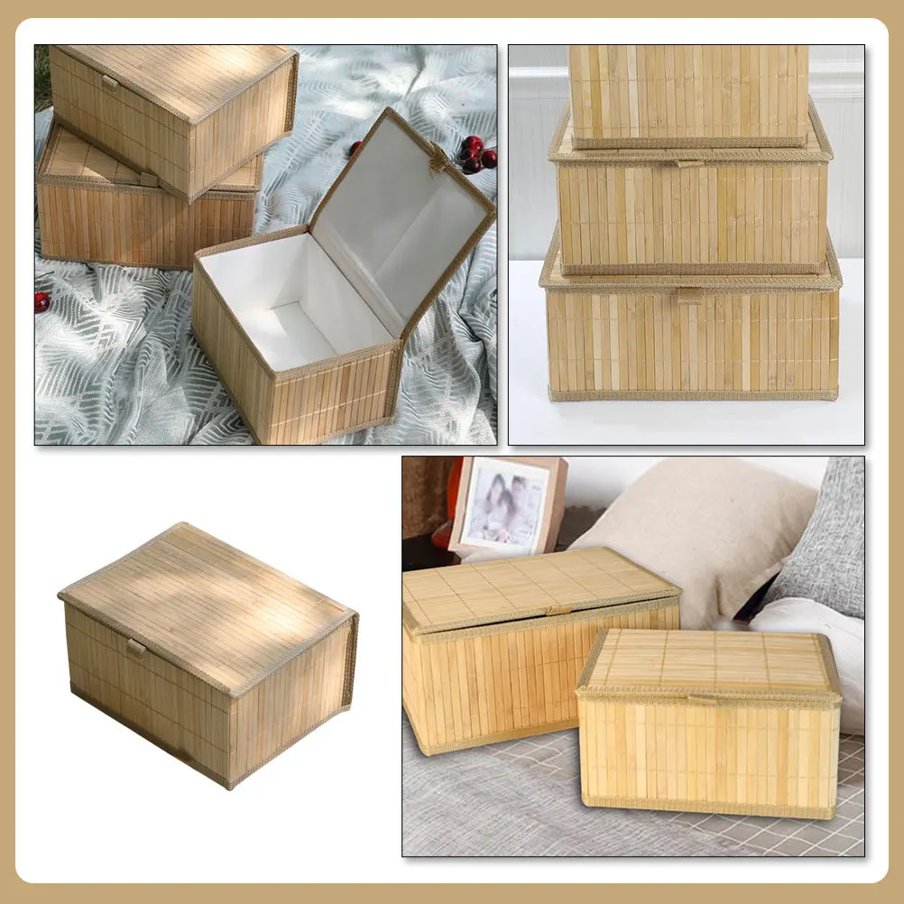 

Bamboo Storage Baskets Large Capacity Lidded Organizer For Home Desktop Sundries Holder Wooden Weaving Bin