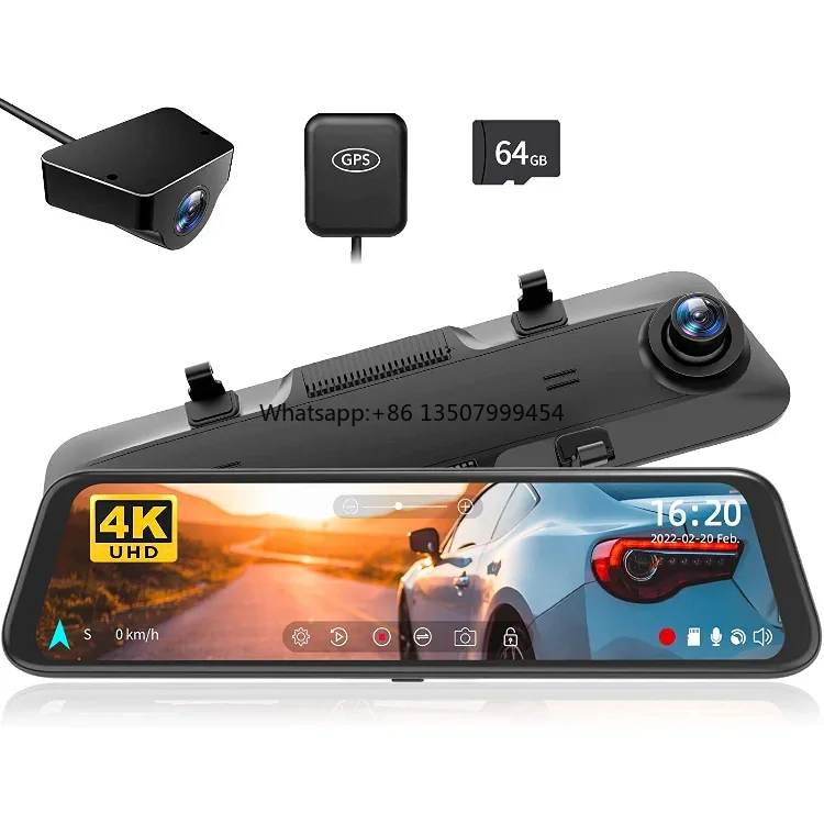 Wolfbox Dealer G850 4K Front and Rear Mirror Dual Camera Car Video Recorder Dash Cam With GPS