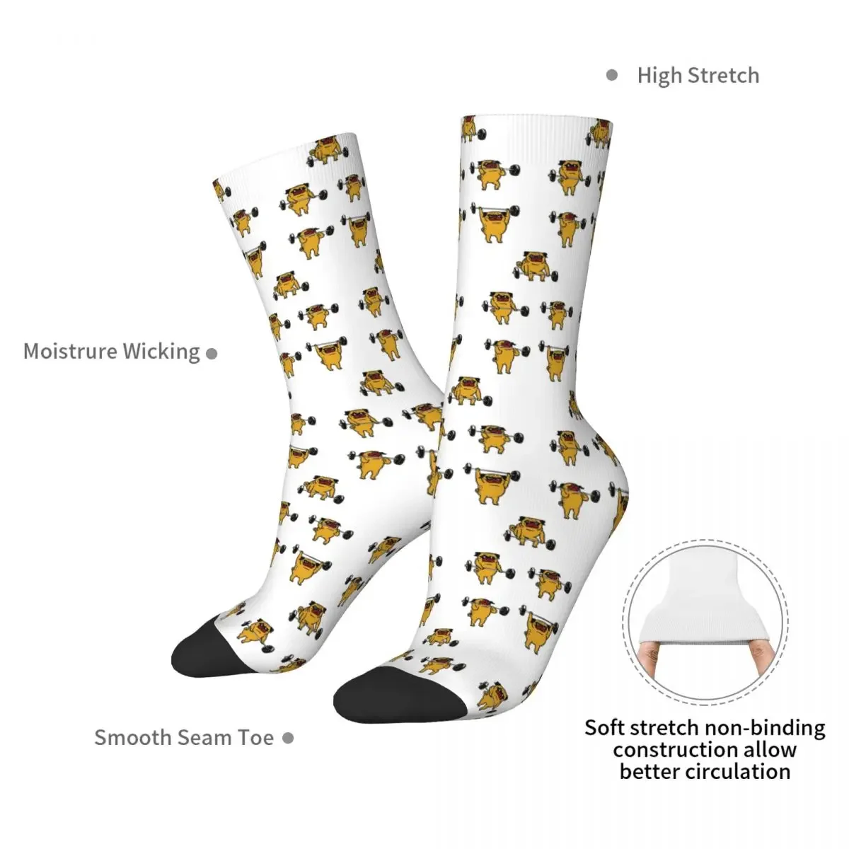 Clean And Jerks Pug Socks Harajuku Sweat Absorbing Stockings All Season Long Socks Accessories for Man's Woman's Gifts