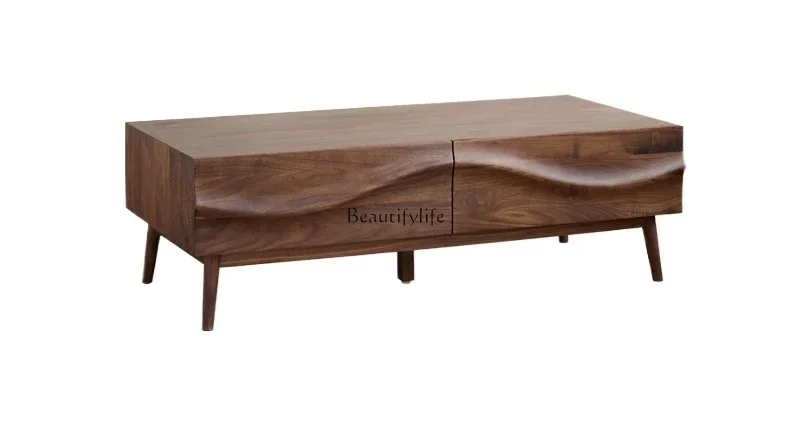 North American black walnut solid wood coffee table household living room storage rectangular tea table