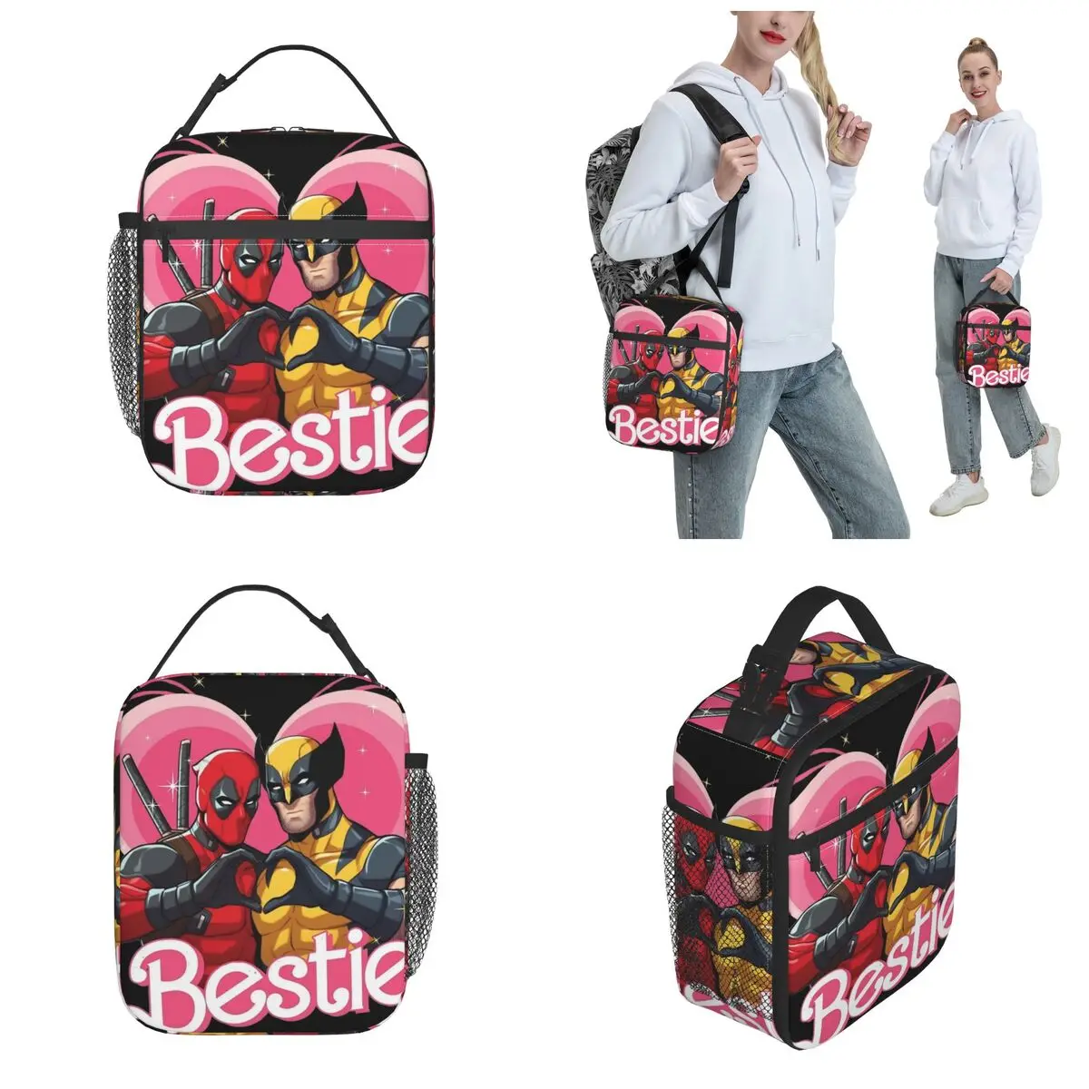 Cute Besties Forever Deadpool Superhero Insulated Lunch Bag contenitore per pasti di grandi dimensioni borsa termica Tote Lunch Box borse per