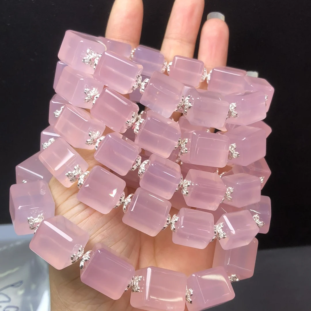 

1 Pc Fengbaowu Natural Rose Quartz Bracelet Cube Beads Reiki Healing Stone Fashion Jewelry Gift For Women