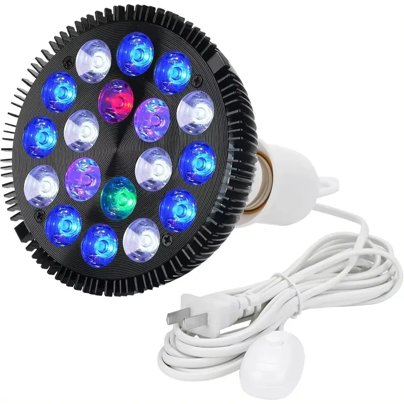 LED Aquarium Lights Bulb 18W Saltwater Fish Tank Light Full Spectrum Aquatic Plants Grow Lamp Refugium Light with  Blue White