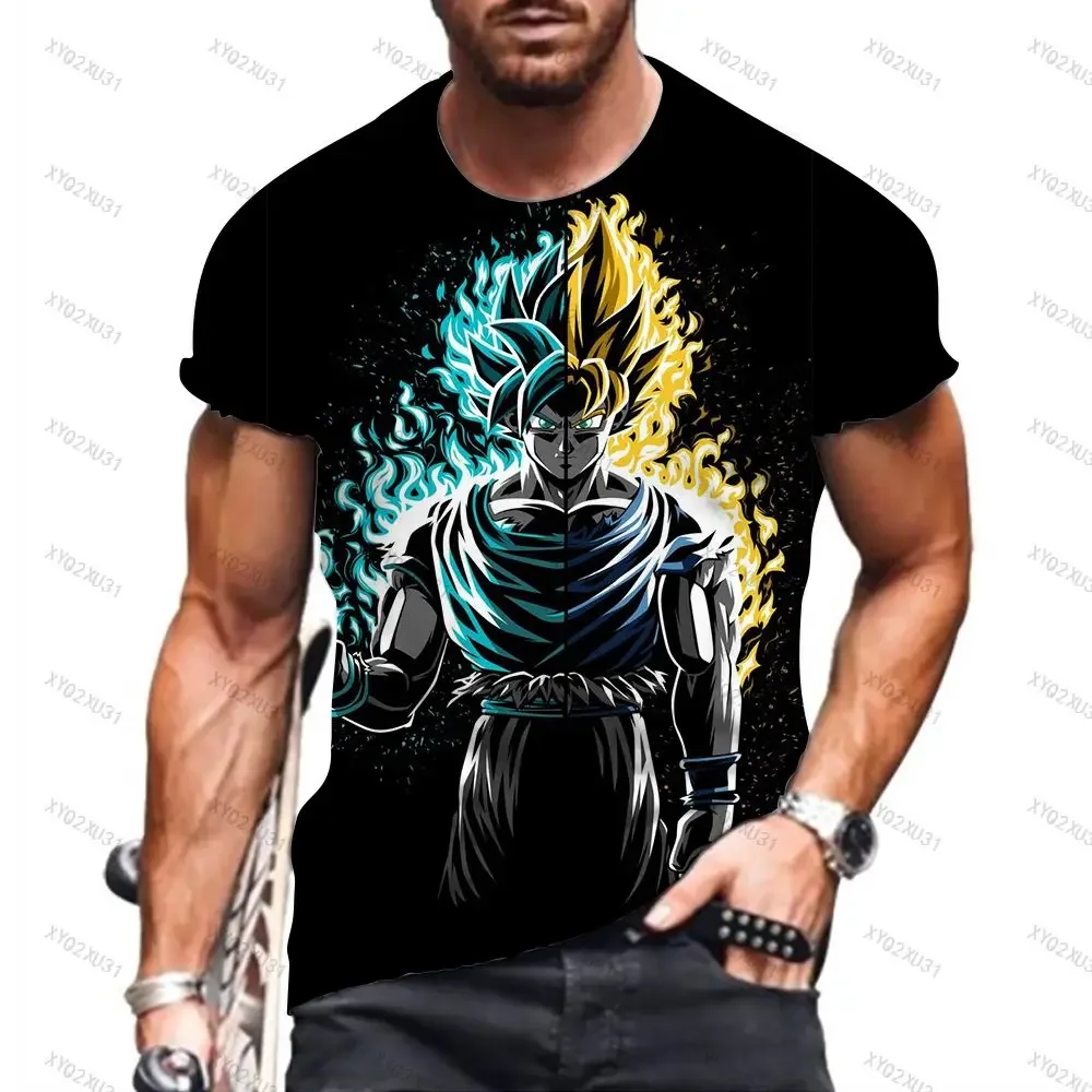 Goku Vegeta Dragon Ball Z Men's T-Shirt Short Sleeve Anime Summer Children's O Neck 2023 High Street Streetwear Fashion New New