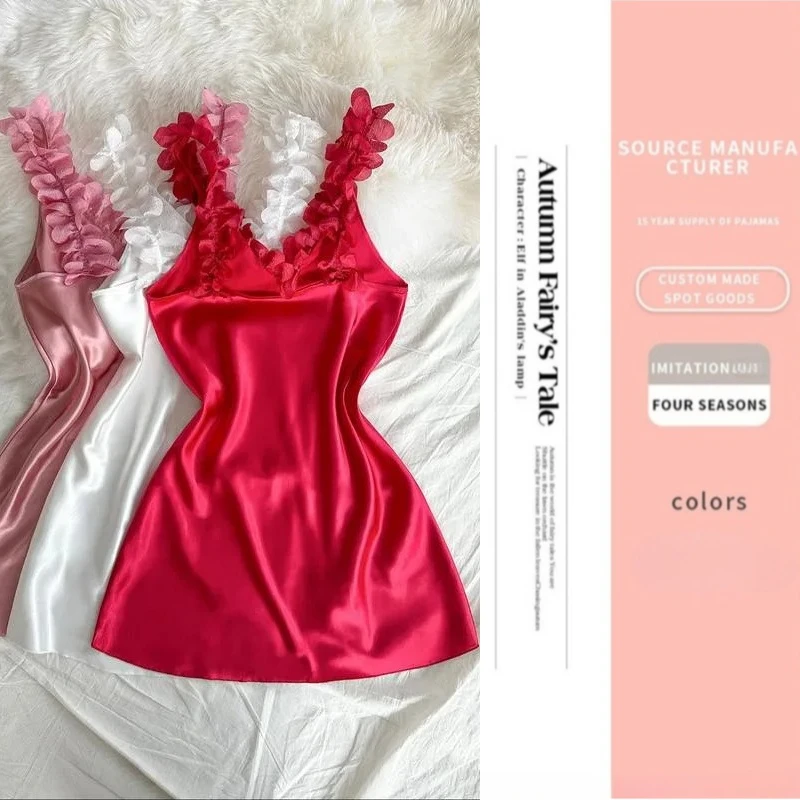 

Sexy Nightgown Nighty Gown Womens Satin Sleepshirt Sleeveless Strap Nightdress Summer Backless Sleepwear Home Dress Loungewear