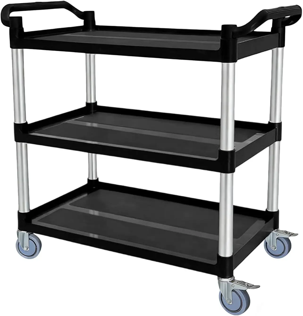 Utility Cart With Tangle-Free Wheels, 3 Tier Rolling Cart, Restaurant Cart | 2 With Brakes, Heavy Duty 350 Lbs Capacity