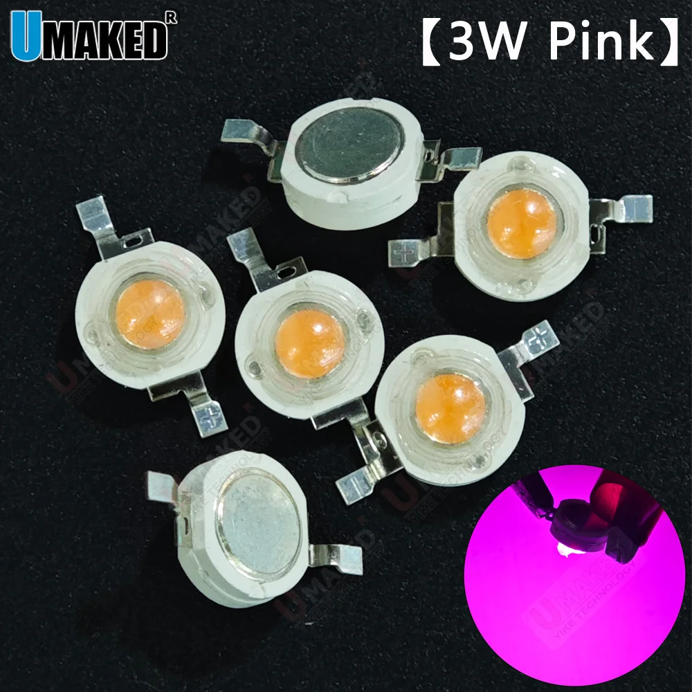 10/50pc 3W Pink color  High power LED chip bead, bulb lamp source diy for downlight spot light tracking