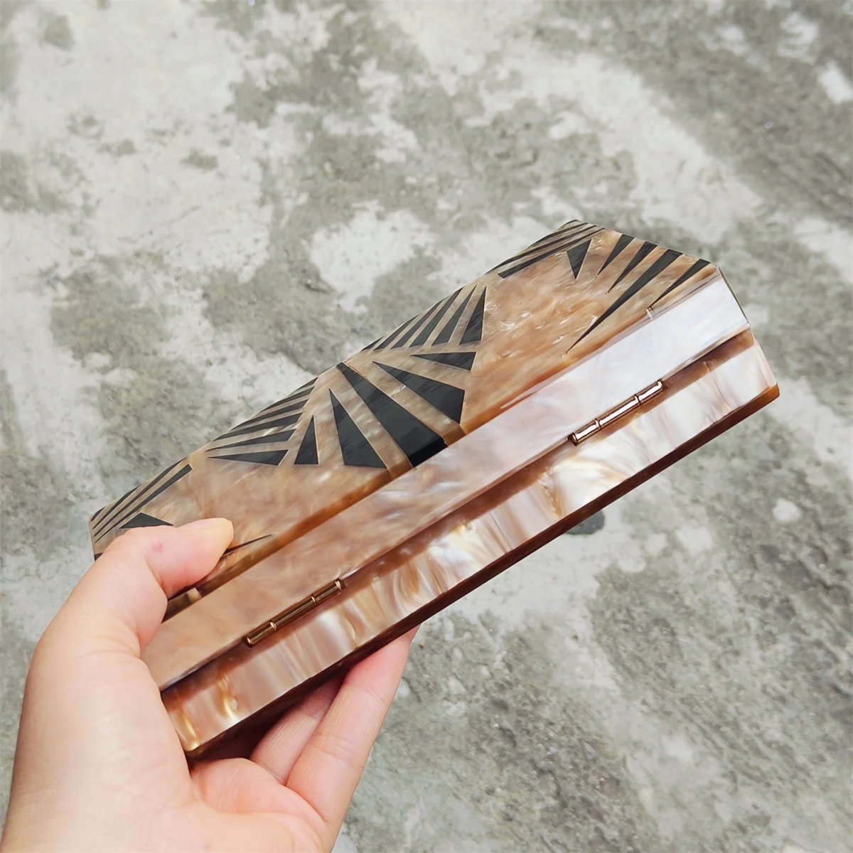 Marble Light Brown Geometrical Acrylic Box Clutches Evening  Purses And Handbags Wedding Party Mini Flap Wallet For Lady Gift