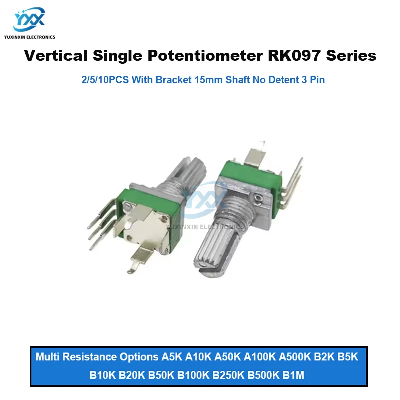2/5/10 قطعة RK097 R097 مقياس الجهد العمودي الدقيق مع قوس 15 مللي متر مقبض لا تروس 3 أقدام A/B10K 2K 5K 50K 100K 250K 1M #1