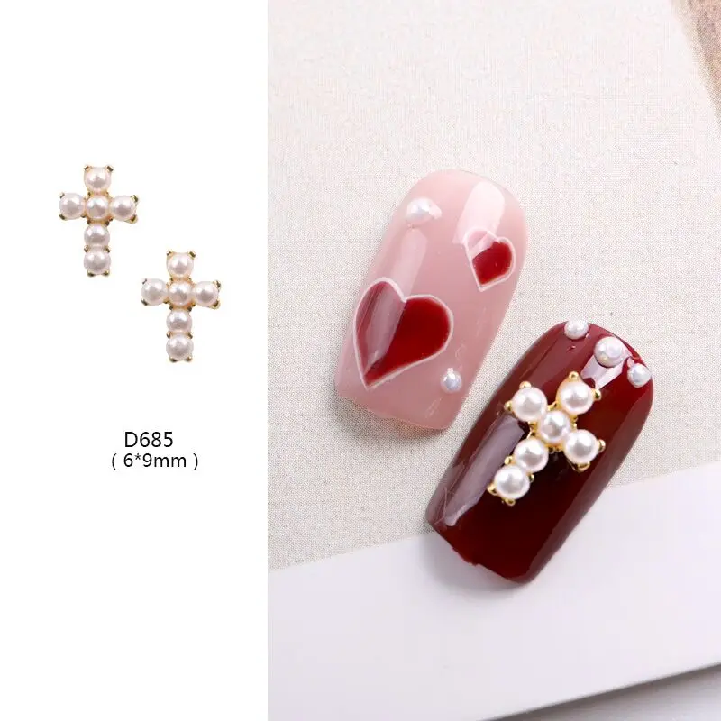 TSZS 3D Gold Alloy Jesus Heart Cross Goddess Series Nail Metal Charms Flower Rose Nails Art Decoration Jewelry For Salon