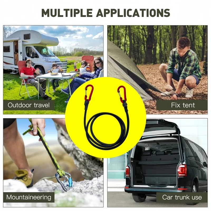 Elastisches Bindeseil, Kletterkarabiner, Kajak, Fahrrad, Gepäckpackseil, Campingzubehör