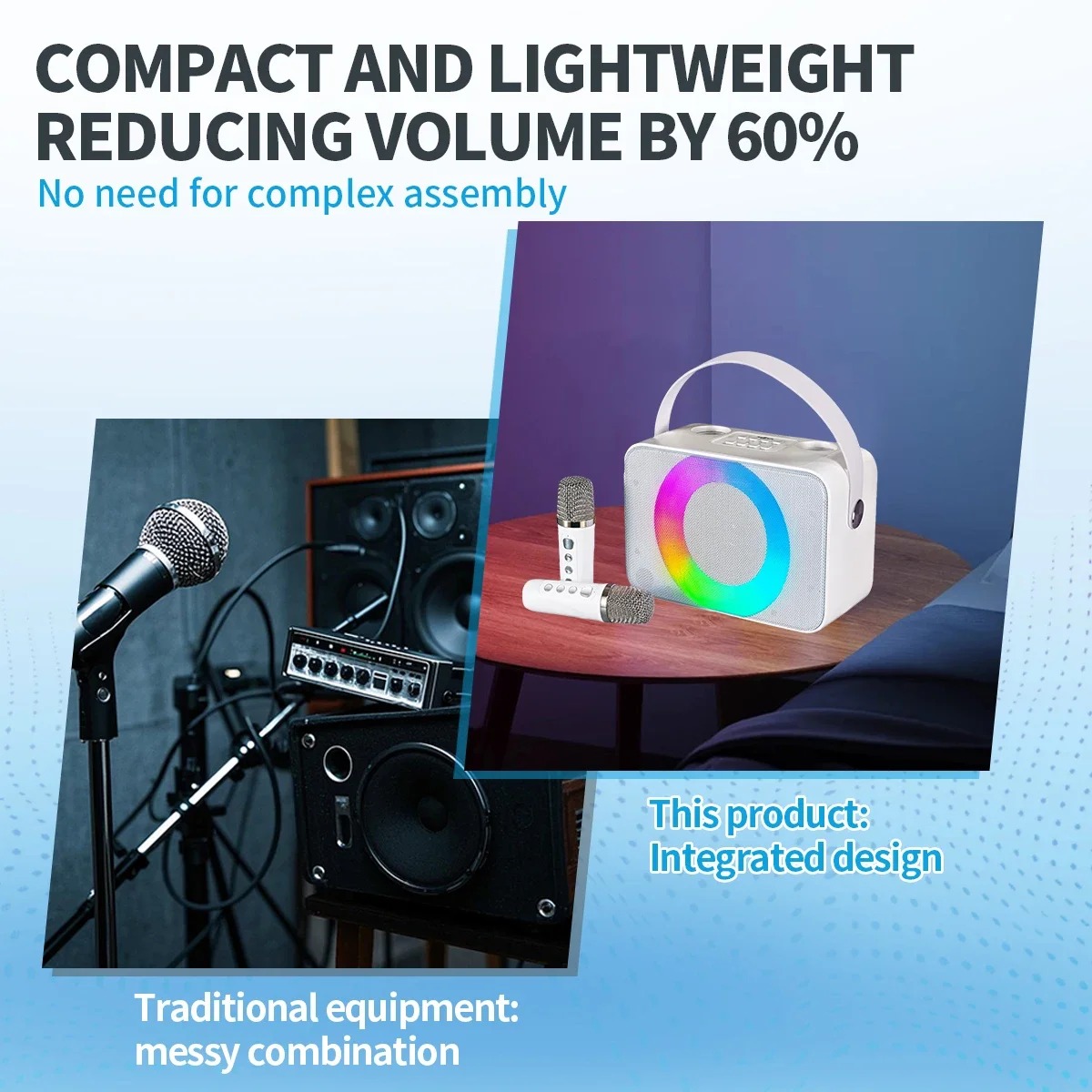 

Новинка: Портативный Bluetooth-микрофон для караоке с RGB-подсветкой, двумя беспроводными микрофонами, воспроизведением с USB/SD, перезаряжаемой батареей