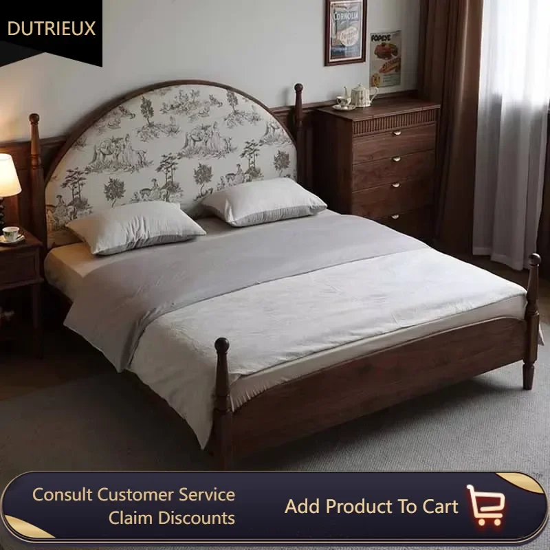 Unique European Double Bed Platform Queen Elegant Bedroom Living Room Bed Sets Luxury Modern Wood Cama Moderno Lujo Bedding