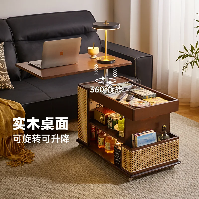 طاولة قهوة متحركة أريكة من الخشب الصلب، وخزانة جانبية لتناول الطعام يمكن رفعها وتدويرها وطاولة شاي لغرفة المعيشة وطاولة دفتر الملاحظات