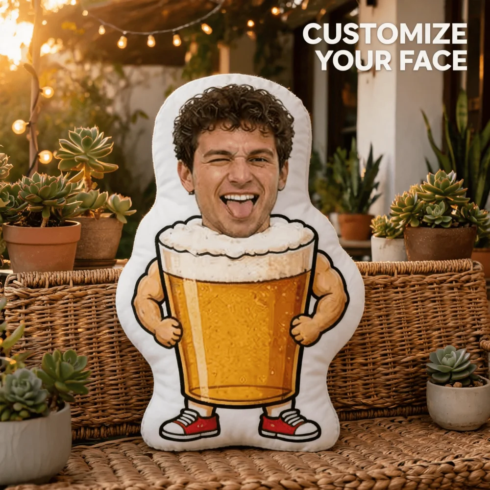 Customized Funny Face-Shaped Pillows, Beer Mug Character Decorative Cushions, 23.62inch Large Decorative Pillows, Suitable for Sofas and Bedrooms, Unique Gifts for Adults and Friends, Perfect for Birthday Gifts, Hallow