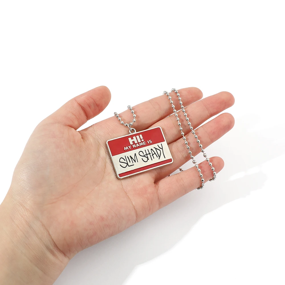 Slim-Shady Hippie Choker Necklace for Men Square Pendant Alloy Bead Chain Rapper Jewelry with Keychain Hip Hop Style