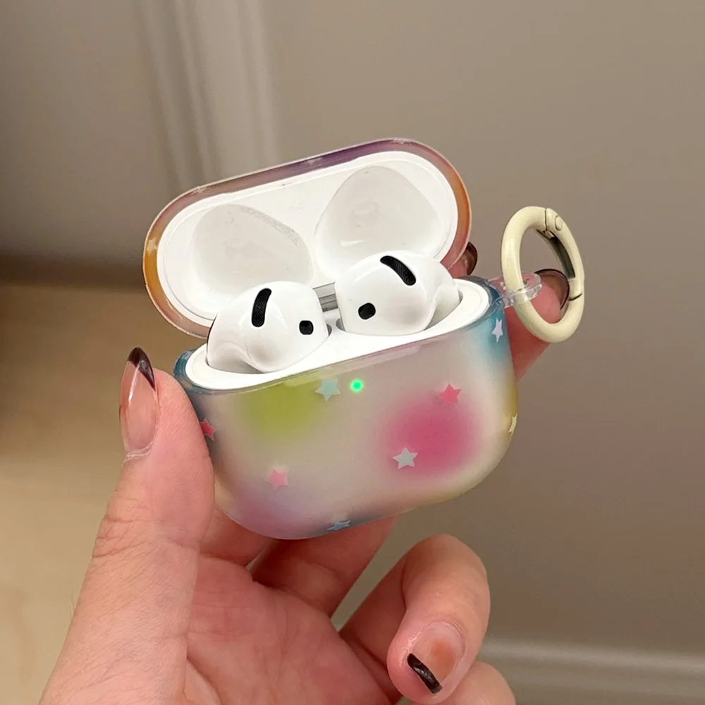 Korea Cute Colorful Star Color Block Matte Transparent Pattern Soft Tpu Earphone Case For Apple AirPods 5 4 3 2 1 Pro 2 3 Cover